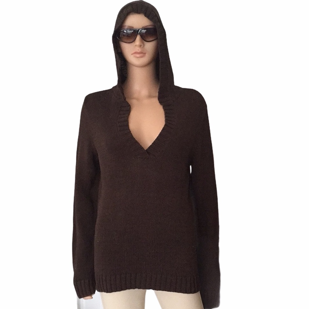 Vintage Talbots mercerized cotton v neck hoodie sweate - Picture 7 of 7